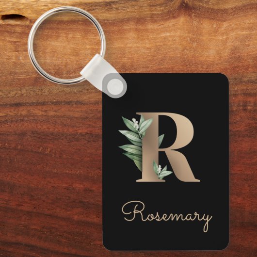 Elegant Botanisch Monogram Gouden Letter R Sleutel Sleutelhanger (Voorkant)