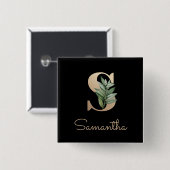 Elegant Botanisch Monogram Gouden Letter S Button (Voorkant /achterkant)