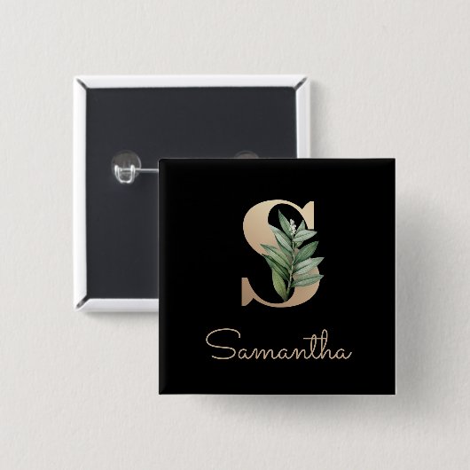 Elegant Botanisch Monogram Gouden Letter S Button (Voorkant /achterkant)
