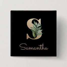 Elegant Botanisch Monogram Gouden Letter S Button