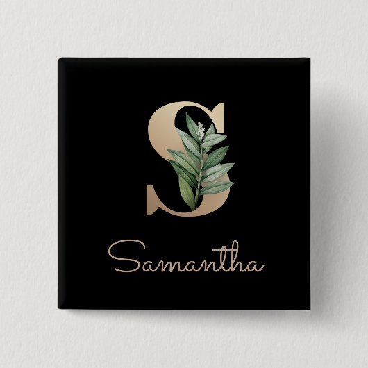 Elegant Botanisch Monogram Gouden Letter S Button (Voorkant)