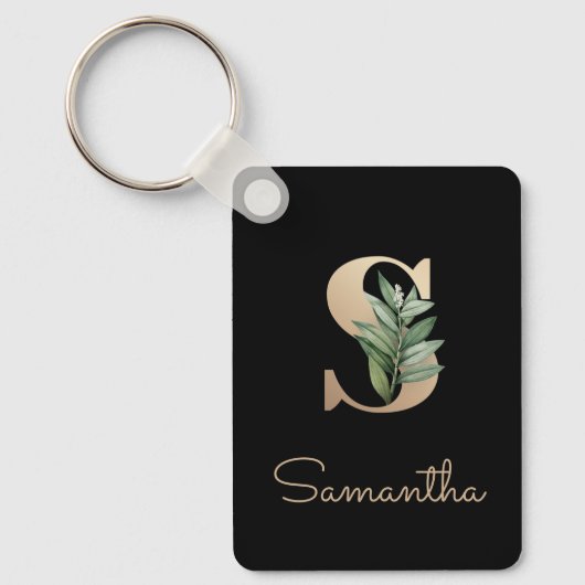 Elegant Botanisch Monogram Gouden Letter S Sleutel Sleutelhanger (Voorkant)