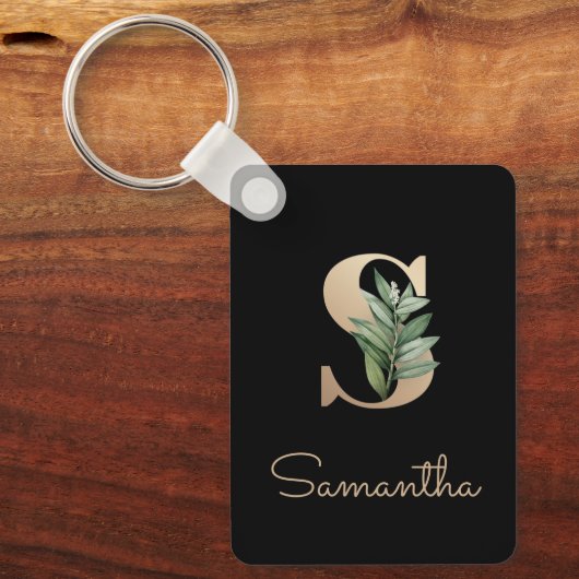 Elegant Botanisch Monogram Gouden Letter S Sleutel Sleutelhanger (Voorkant)