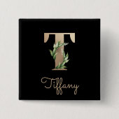 Elegant Botanisch Monogram Gouden Letter T Button (Voorkant)