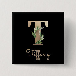 Elegant Botanisch Monogram Gouden Letter T Button