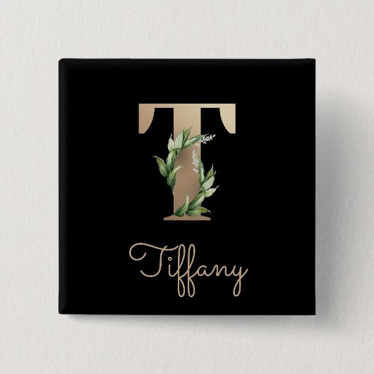 Elegant Botanisch Monogram Gouden Letter T Button (Voorkant)
