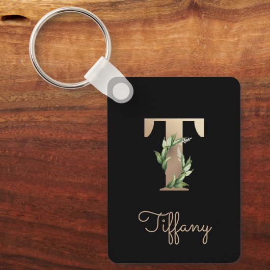 Elegant Botanisch Monogram Gouden Letter T Sleutel Sleutelhanger (Voorkant)