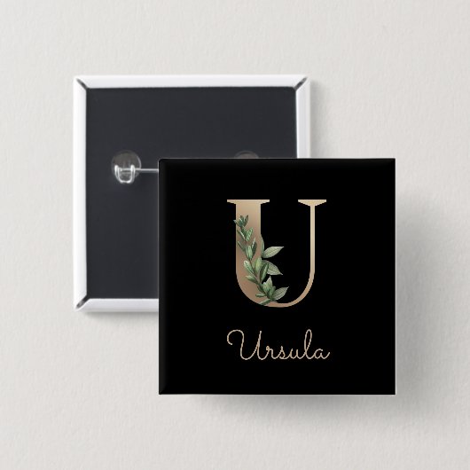 Elegant Botanisch Monogram Gouden Letter U Button (Voorkant /achterkant)