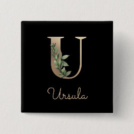 Elegant Botanisch Monogram Gouden Letter U Button