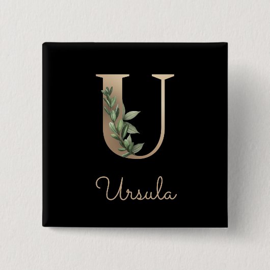 Elegant Botanisch Monogram Gouden Letter U Button (Voorkant)