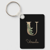 Elegant Botanisch Monogram Gouden Letter U Sleutel Sleutelhanger (Voorkant)
