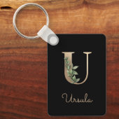 Elegant Botanisch Monogram Gouden Letter U Sleutel Sleutelhanger (Voorkant)