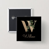 Elegant Botanisch Monogram Gouden Letter W Button (Voorkant /achterkant)
