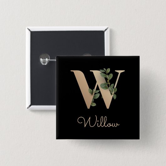 Elegant Botanisch Monogram Gouden Letter W Button (Voorkant /achterkant)