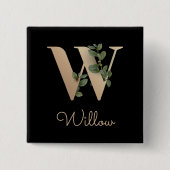 Elegant Botanisch Monogram Gouden Letter W Button (Voorkant)