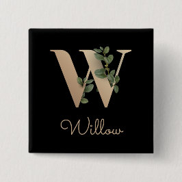 Elegant Botanisch Monogram Gouden Letter W Button