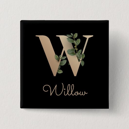 Elegant Botanisch Monogram Gouden Letter W Button (Voorkant)