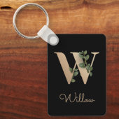 Elegant Botanisch Monogram Gouden Letter W Sleutel Sleutelhanger (Voorkant)