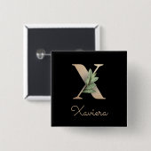 Elegant Botanisch Monogram Gouden Letter X Button (Voorkant /achterkant)