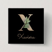 Elegant Botanisch Monogram Gouden Letter X Button (Voorkant)