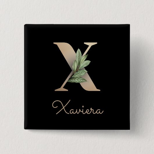 Elegant Botanisch Monogram Gouden Letter X Button (Voorkant)