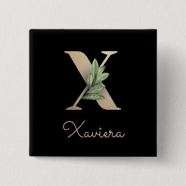 Elegant Botanisch Monogram Gouden Letter X Button