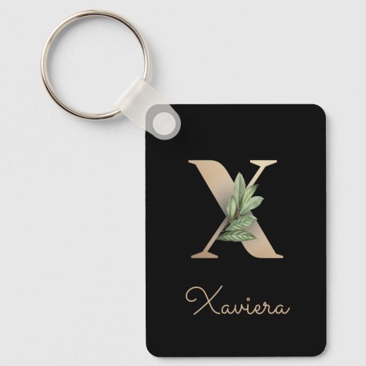 Elegant Botanisch Monogram Gouden Letter X Sleutel Sleutelhanger (Voorkant)