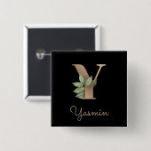 Elegant Botanisch Monogram Gouden Letter Y Button (Voorkant /achterkant)