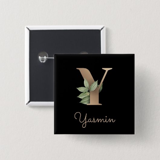 Elegant Botanisch Monogram Gouden Letter Y Button (Voorkant /achterkant)