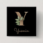 Elegant Botanisch Monogram Gouden Letter Y Button (Voorkant)