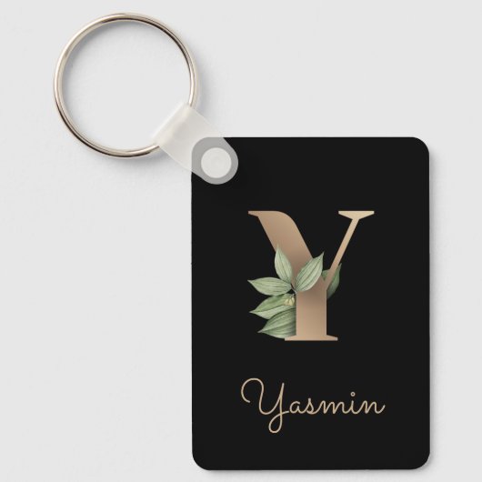 Elegant Botanisch Monogram Gouden Letter Y Sleutel Sleutelhanger (Voorkant)