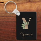 Elegant Botanisch Monogram Gouden Letter Y Sleutel Sleutelhanger (Voorkant)