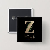 Elegant Botanisch Monogram Gouden Letter Z Button (Voorkant /achterkant)