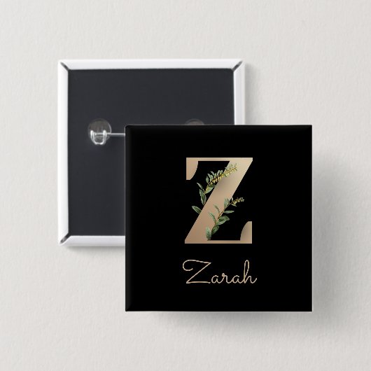 Elegant Botanisch Monogram Gouden Letter Z Button (Voorkant /achterkant)