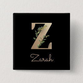 Elegant Botanisch Monogram Gouden Letter Z Button