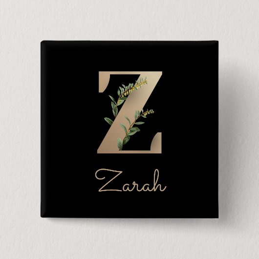 Elegant Botanisch Monogram Gouden Letter Z Button (Voorkant)