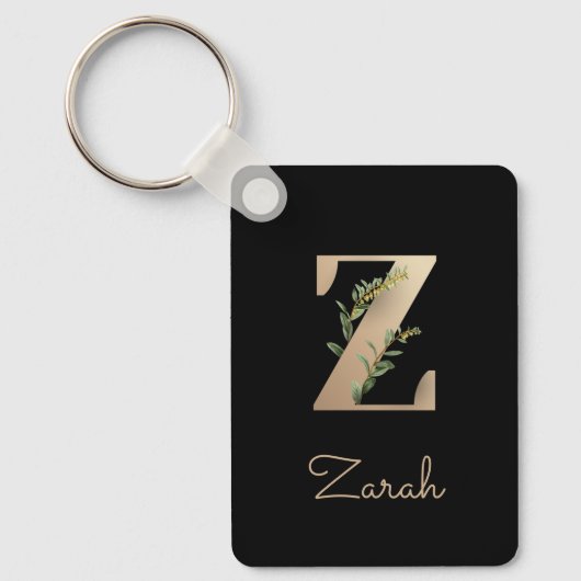 Elegant Botanisch Monogram Gouden Letter Z Sleutel Sleutelhanger (Voorkant)