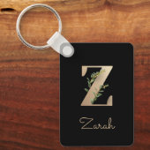 Elegant Botanisch Monogram Gouden Letter Z Sleutel Sleutelhanger (Voorkant)