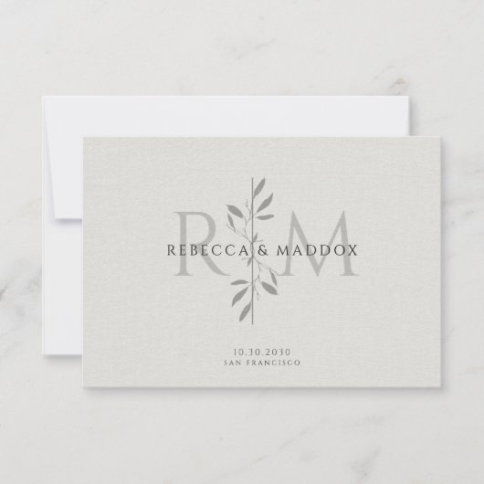 Elegant Botanisch Monogram Huwelijk Bedankkaart (Voorkant)