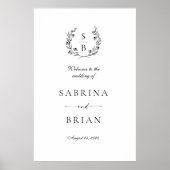 Elegant Botanisch Monogram Krans Bruiloft Welkom Poster (Voorkant)