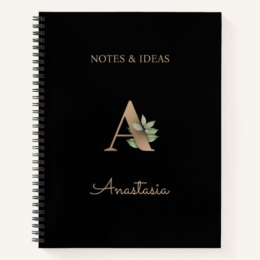 Elegant Botanisch Monogram Letter A Notitieboek (Voorkant)