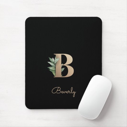Elegant Botanisch Monogram Letter B Muismat (Met muis)