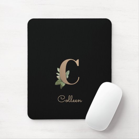 Elegant Botanisch Monogram Letter C Muismat (Met muis)