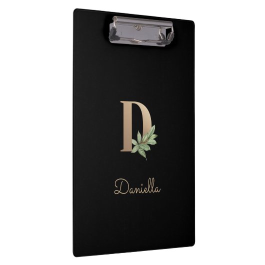 Elegant Botanisch Monogram Letter D Klembord (Rechts)