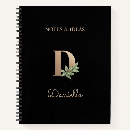 Elegant Botanisch Monogram Letter D Notitieboek (Voorkant)