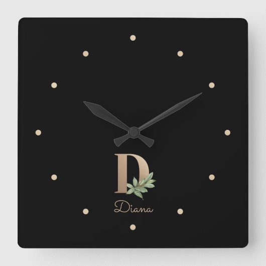 Elegant Botanisch Monogram Letter D Vierkante Klok (Voorkant)