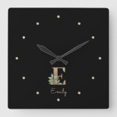 Elegant Botanisch Monogram Letter E Vierkante Klok (Voorkant)