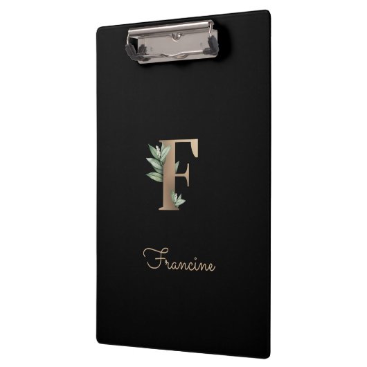 Elegant Botanisch Monogram Letter F Klembord (Links)