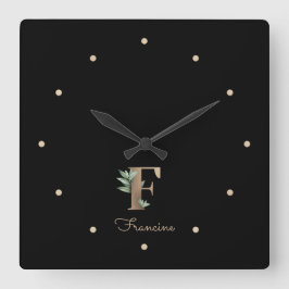 Elegant Botanisch Monogram Letter F Vierkante Klok