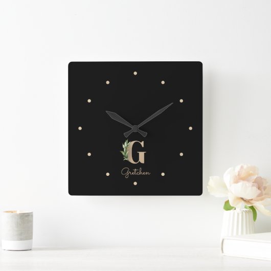 Elegant Botanisch Monogram Letter G Vierkante Klok (Huis)